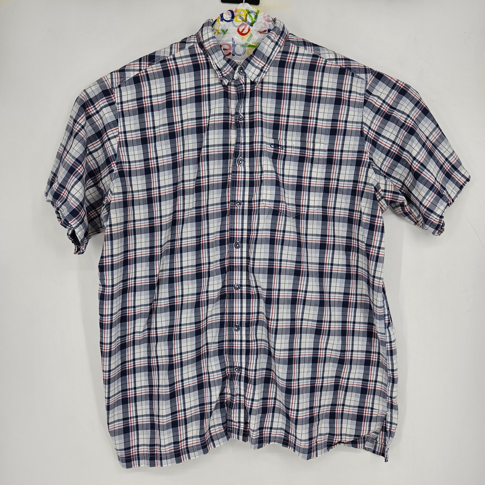 GameGuard Shirt Mens 3X Short Sleeve Blue White Plaid Button Up Vented 1718